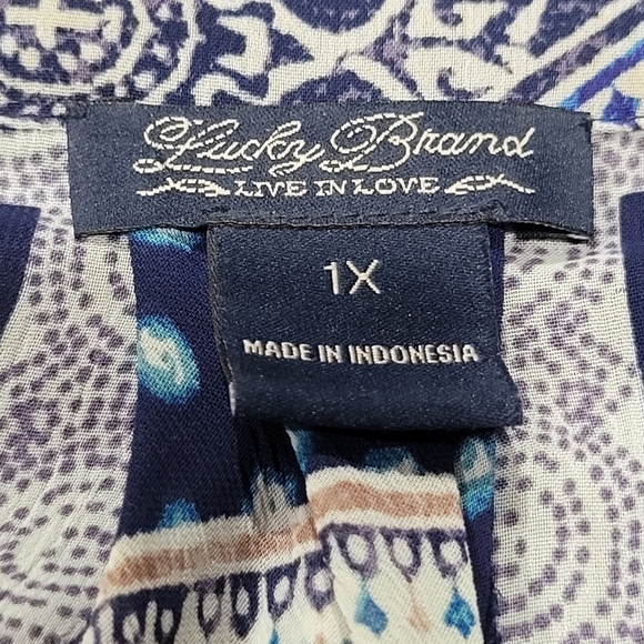 1X LUCKY BRAND Blue Damask Border Print Relaxed Fit Button Down Tunic - Picture 5 of 5